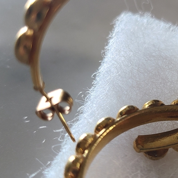 Sylvia Toledano Tribal Studded Hoop Earrings, Size 1.5", Goldtone - Picture 5 of 6